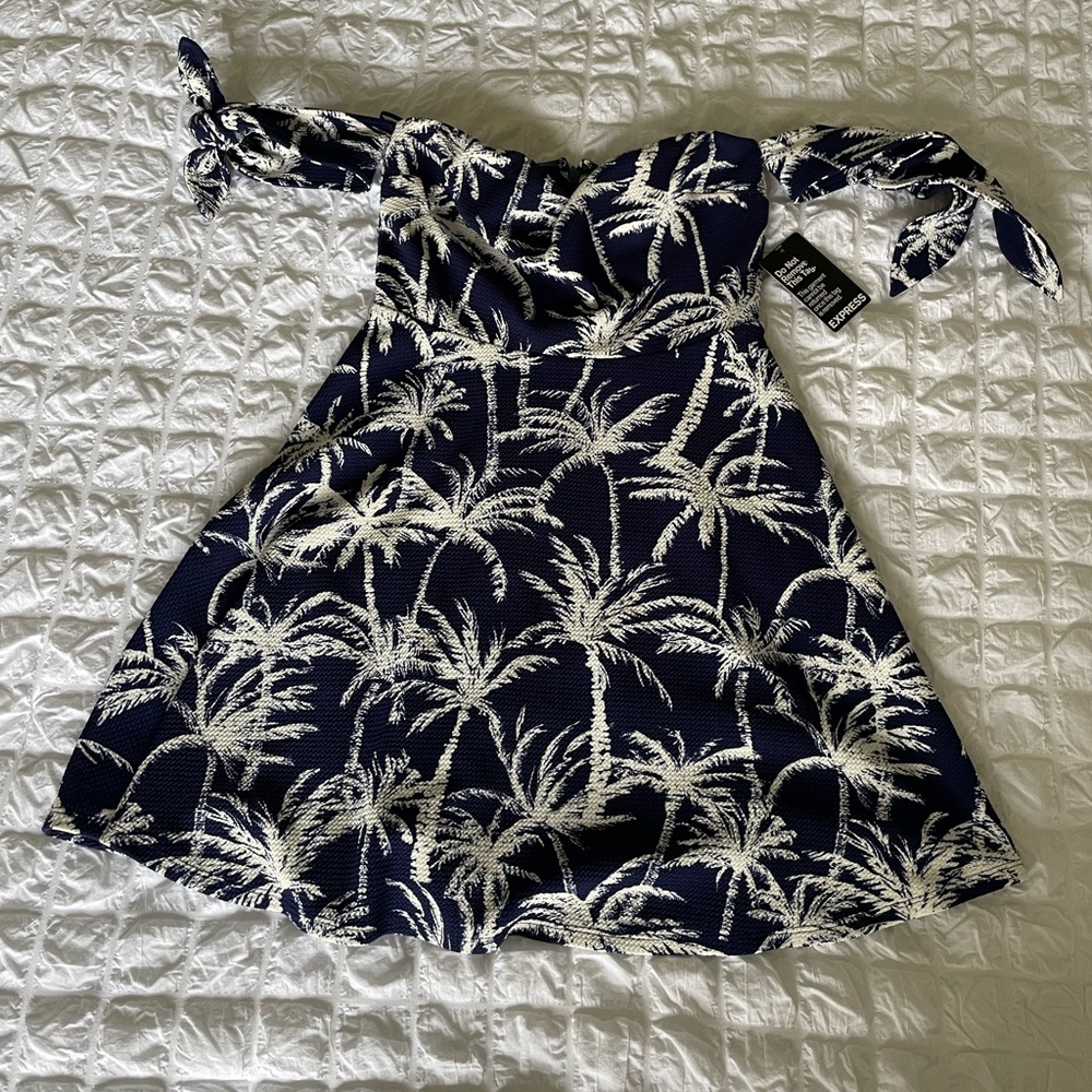 Express palm trees off the shoulder mini dress